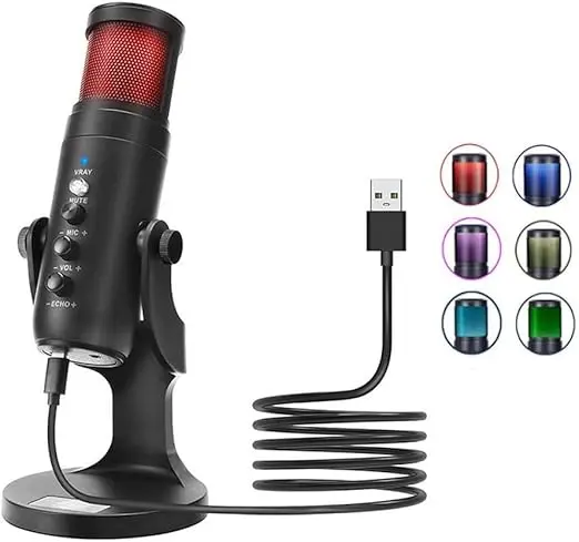 Jmary MC-PW9 Wired USB RGB Microphone for Recording, podcasting, gaming, and streaming.